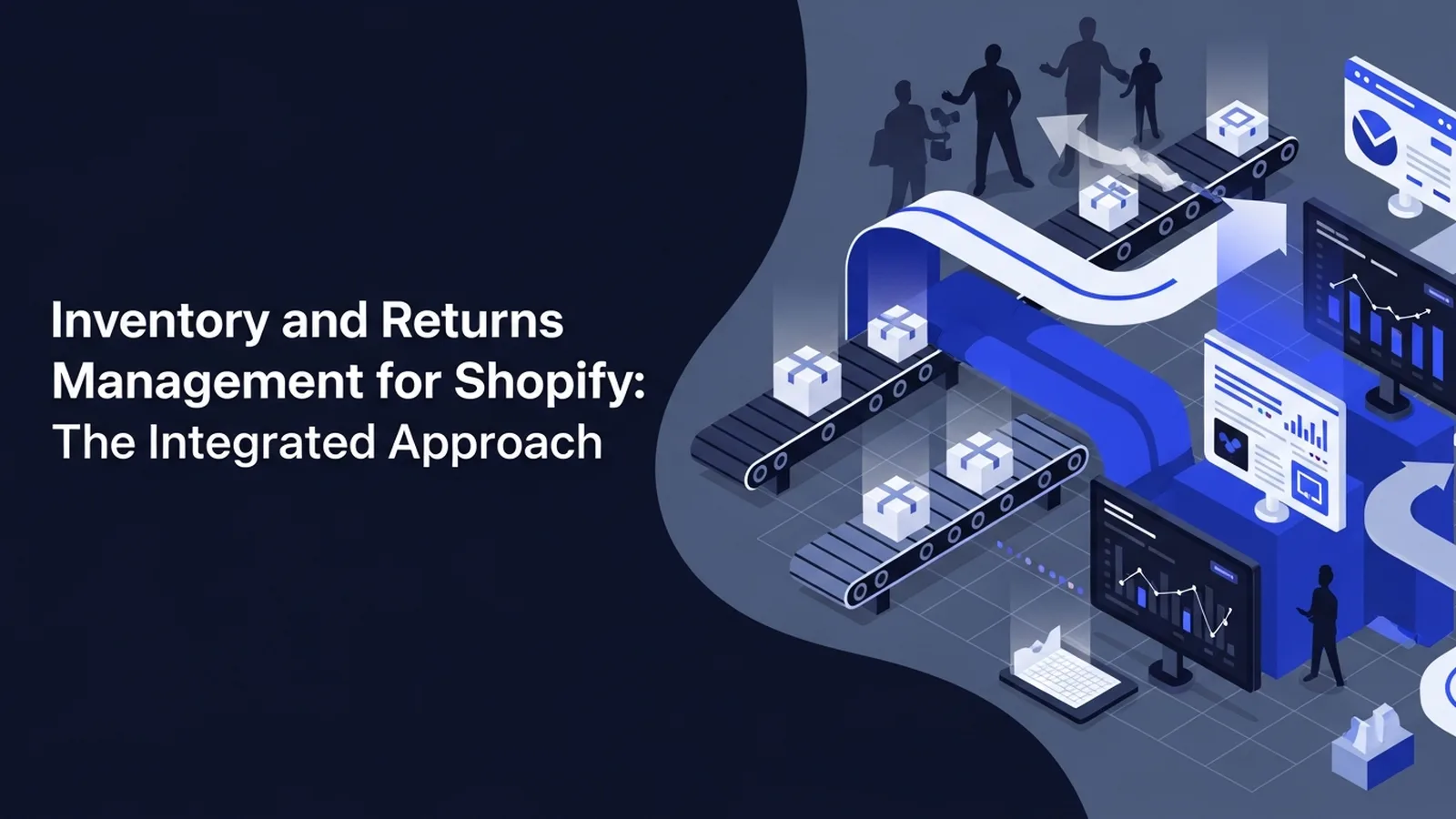 Dashboard interface displaying Shopify inventory analytics with returns workflow on modern blue gradient background
