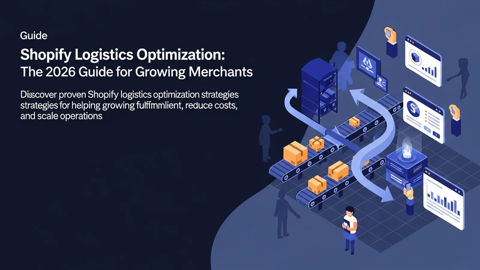 Abstract warehouse conveyor belts and flowing data arrows in calm blue tones illustrating modern logistics optimization